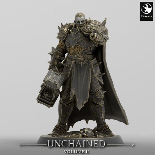 Product photo Tabletop 28mm Lord of the Print (LotP) 0: Tabletop miniature: Dark Paladin Warlord, Knight Commander with Two-Handed war hammer, Army Leader (24_05_D10)