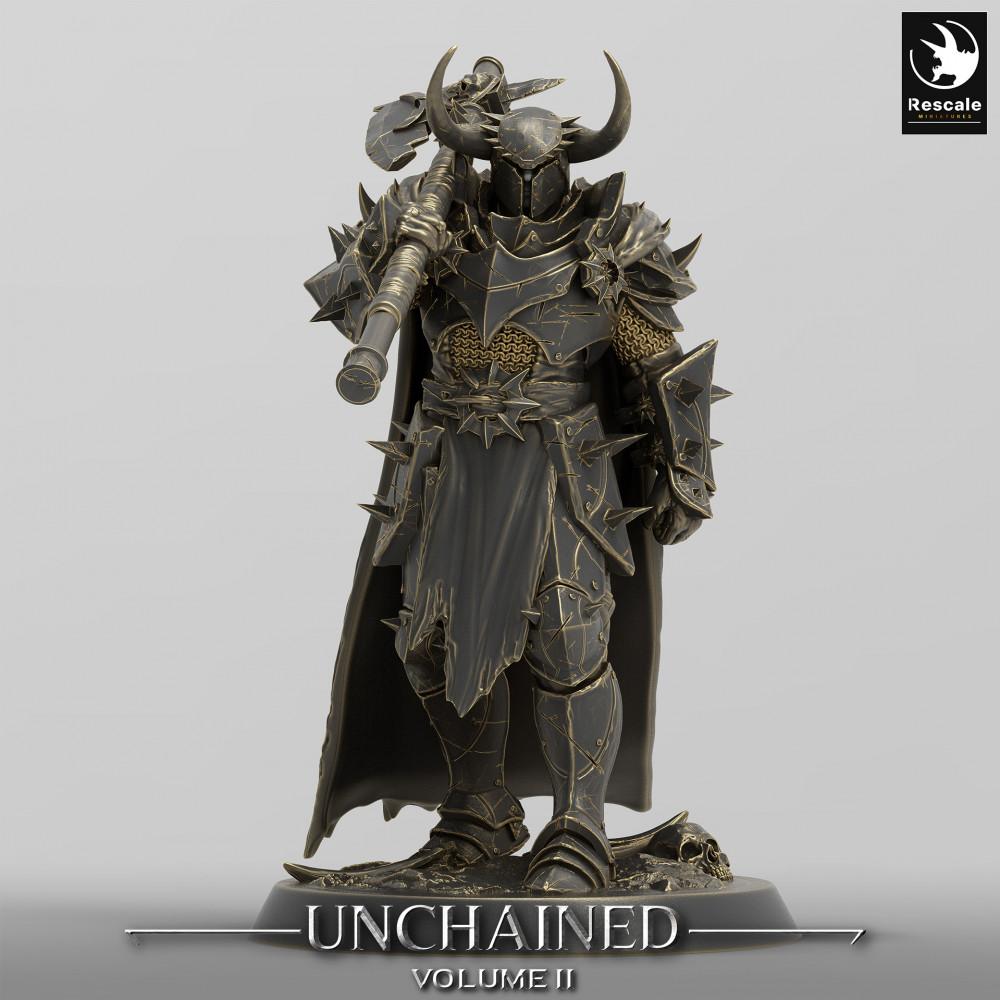 Product photo Tabletop 28mm Lord of the Print (LotP) 0: Tabletop miniature: Dark Paladin, Demon Knight, Warrior with Two-Handed Hammer, Leader/Champion (24_05_E1)