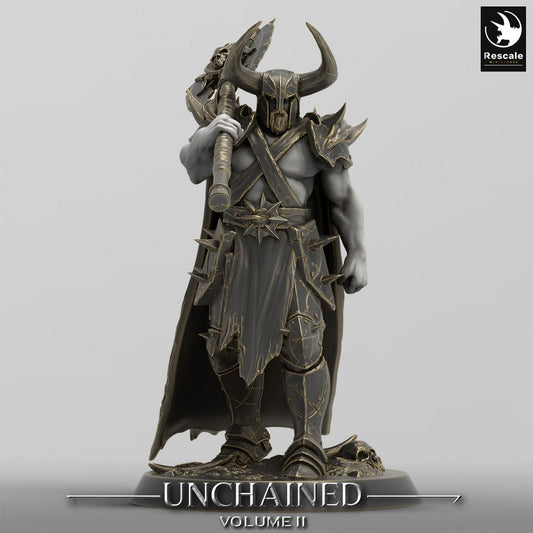 Product photo Tabletop 28mm Lord of the Print (LotP) 0: Fantasy Figure: Dark Warrior with Two-Handed Axe - Berserker, Dark Paladin, Cult Warrior (24_05_C1)
