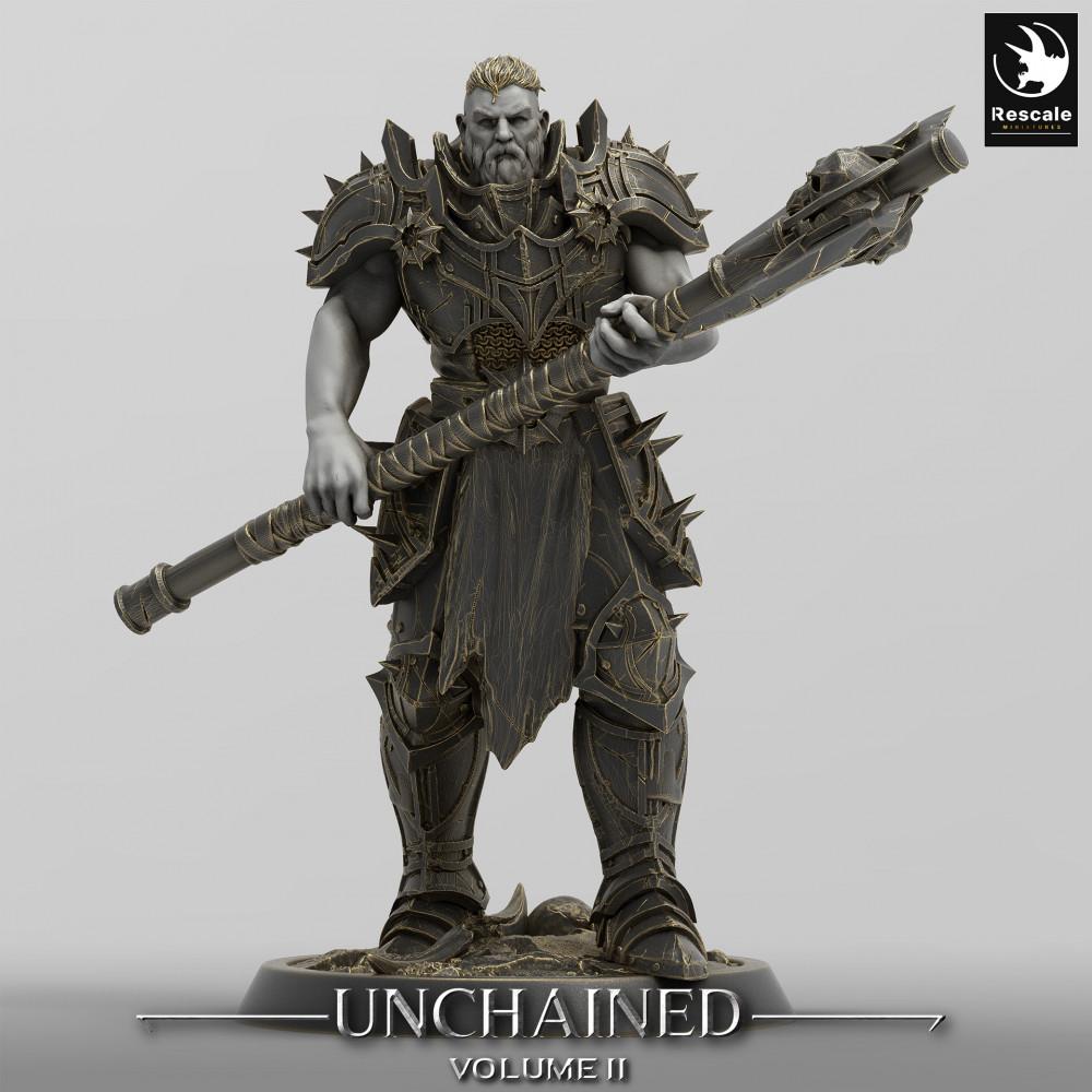 Product photo Tabletop 28mm Lord of the Print (LotP) 0: Tabletop miniature: Dark Knight Warlord with two-handed war hammer, heavily armored commander and frontline fighter (24_05_F10)