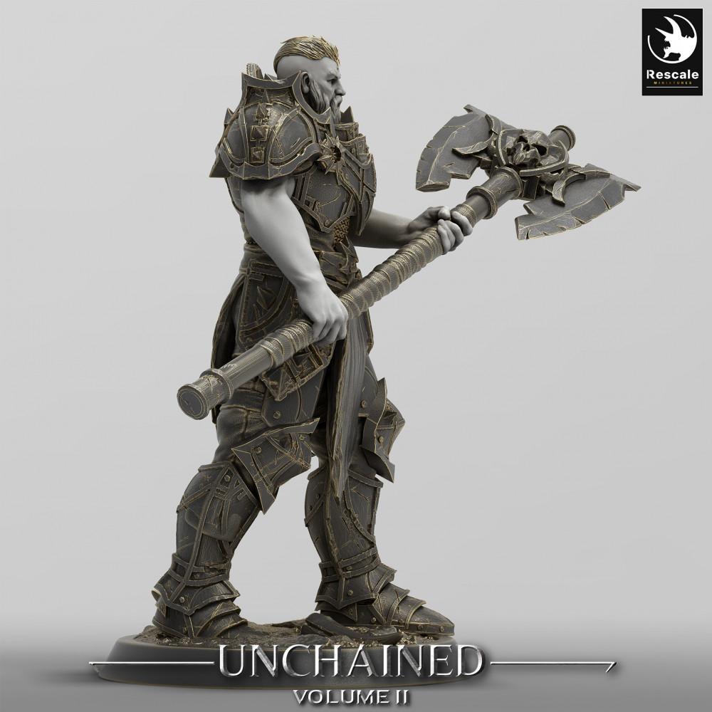Product photo Tabletop 28mm Lord of the Print (LotP) 0: Tabletop miniature: Dark Knight Warlord with two-handed war hammer, heavily armored commander and frontline fighter (24_05_F10)