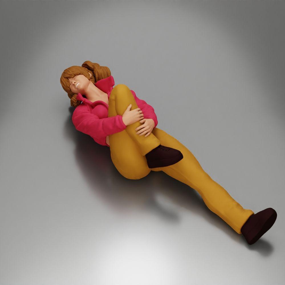 Diorama model building product photo 12: reclining woman in mini jacket holding injured knee - diorama miniature (Ref No. A87)