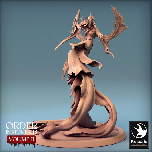 Product photo Tabletop 28mm Lord of the Print (LotP) 0: Fantasy Tabletop Miniature: Demon Princess, Shadow Sorceress, Winged Naga - Immortalis Queen (24_02_H1)