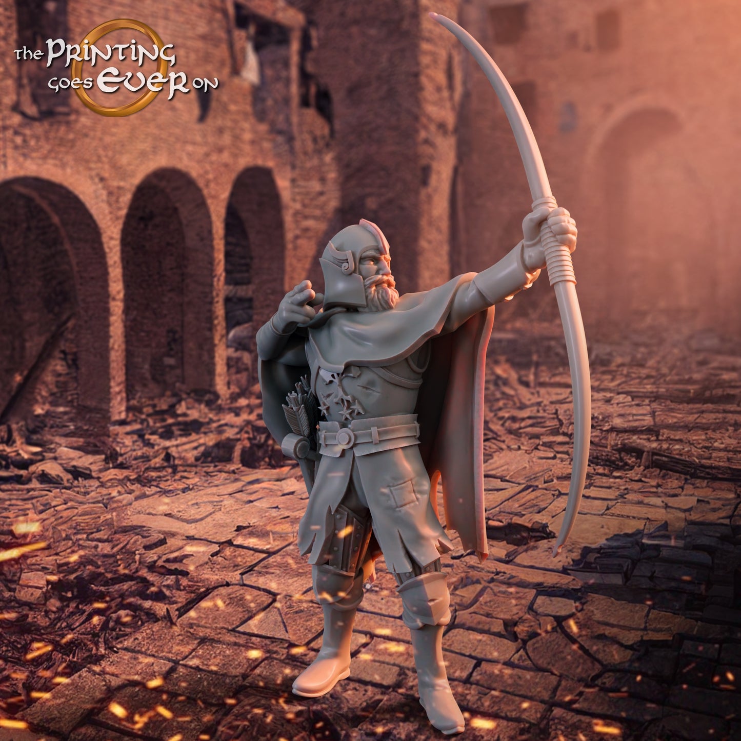 Product photo medieval historical figure 75mm Scale The Printing Goes Ever On (TPGEO) 0: Medieval Knight Figures Knight Archer Veteran - Leader of Gonthan