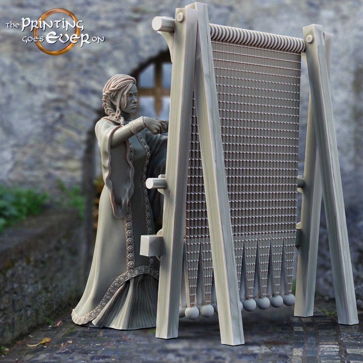 Product photo medieval historical figure 75mm Scale The Printing Goes Ever On (TPGEO) 0: Medieval knight figures villagers weaver - 75mm models - Medieval town