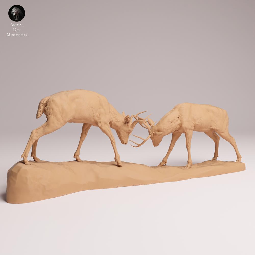 Produktfoto Tabletop 28mm Lord of the Print (LotP) 0: Wildtier Tierfigur: Weisswedelhirsche - kaempfend (26_01_12)