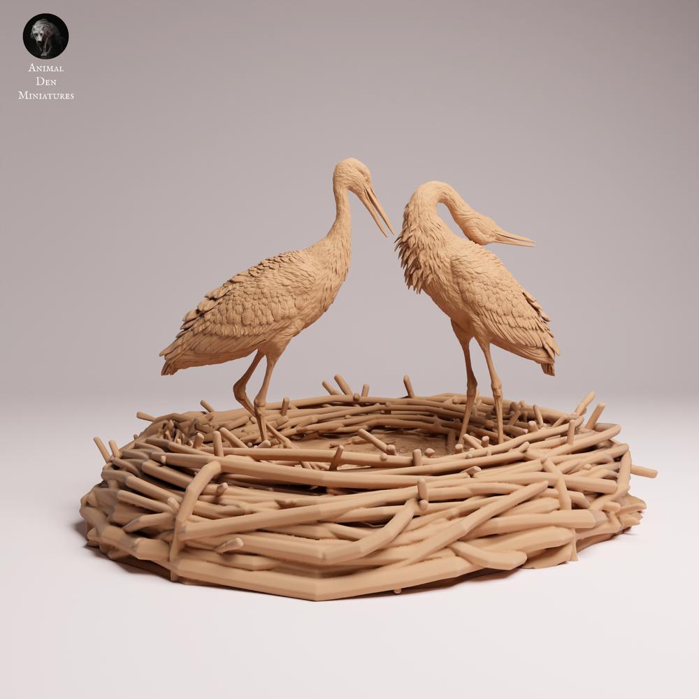 Product photo Tabletop 28mm Lord of the Print (LotP) 1: Bird animal figure: White Stork - courting (26_07_09)
