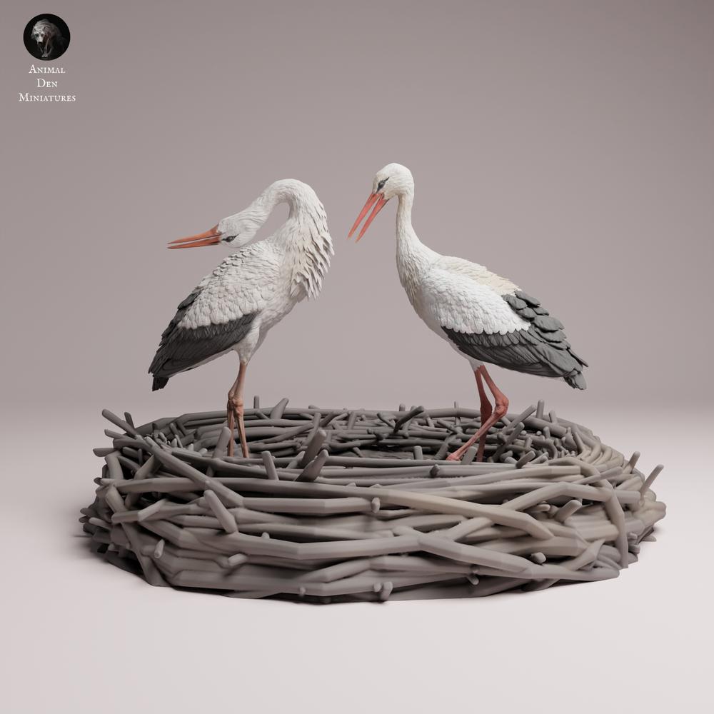 Product photo Tabletop 28mm Lord of the Print (LotP) 3: Bird animal figure: White Stork - courting (26_07_09)