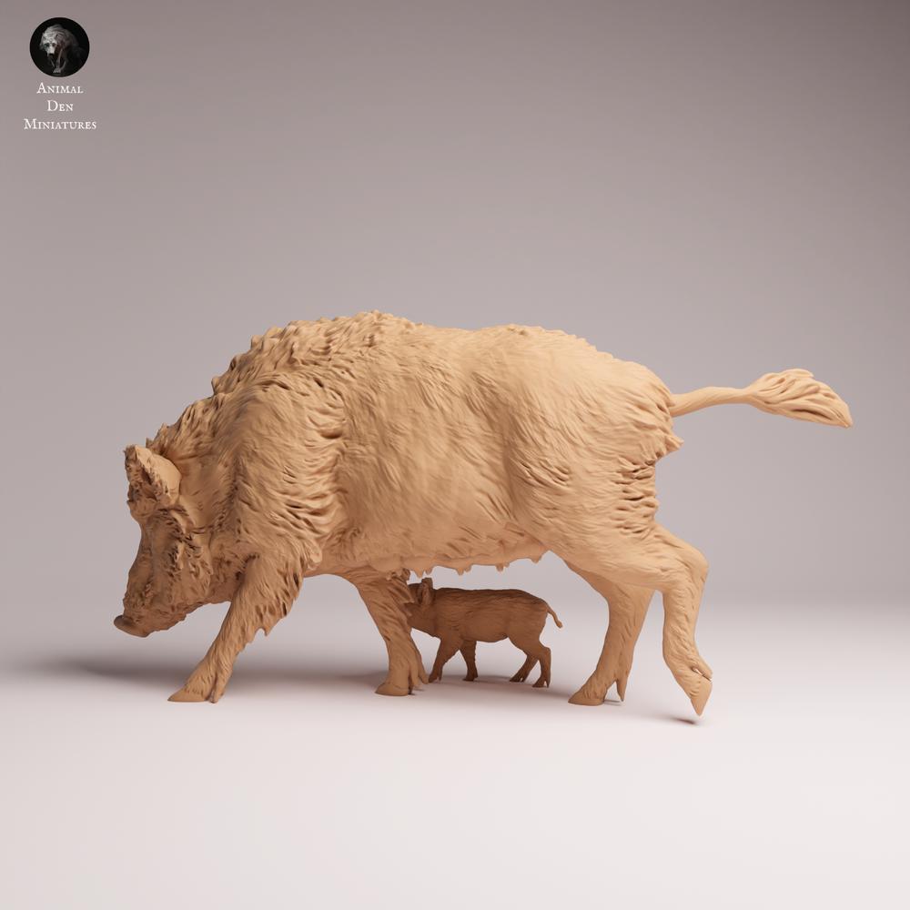 Product photo Tabletop 28mm Lord of the Print (LotP) 0: Wildlife animal figure: Wild boar sow with piglet (26_07_07)