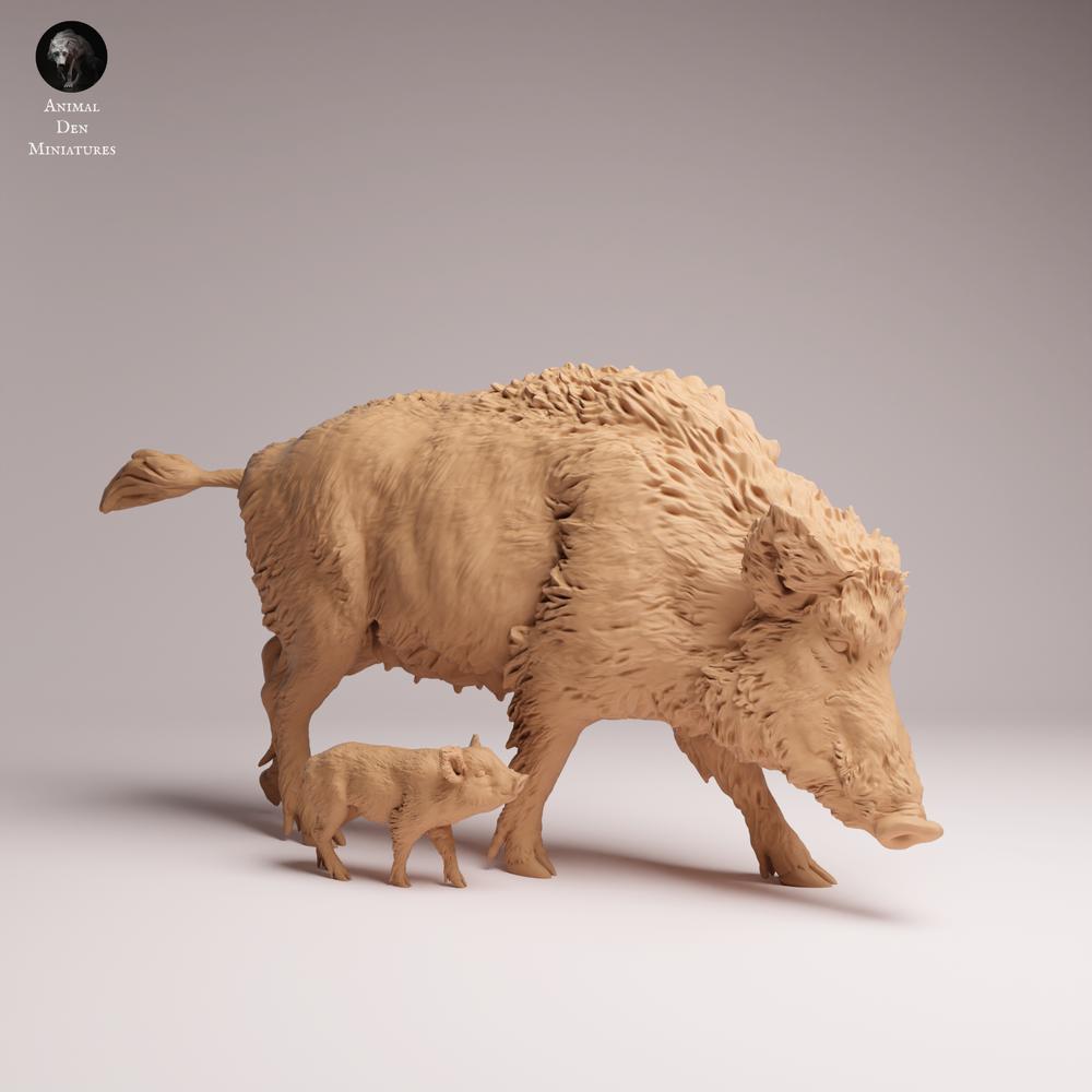 Product photo Tabletop 28mm Lord of the Print (LotP) 2: Wildlife animal figure: Wild boar sow with piglet (26_07_07)