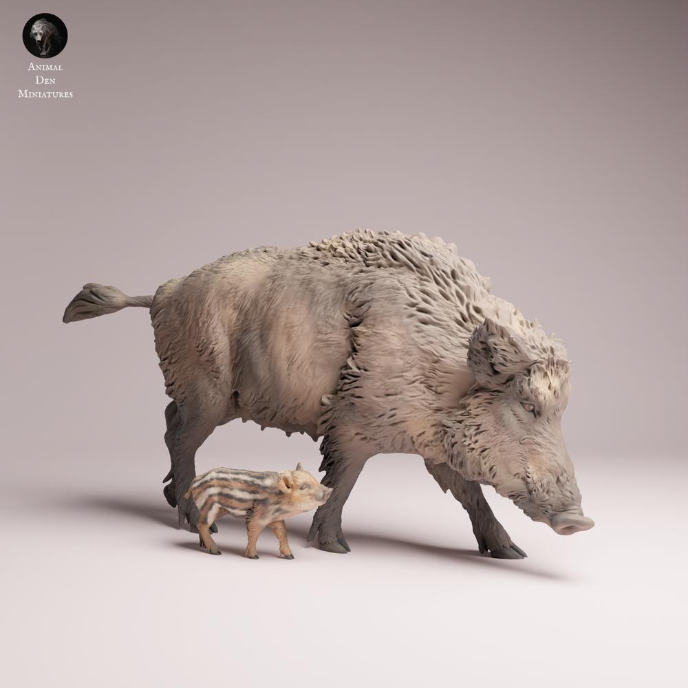 Product photo Tabletop 28mm Lord of the Print (LotP) 3: Wildlife animal figure: Wild boar sow with piglet (26_07_07)