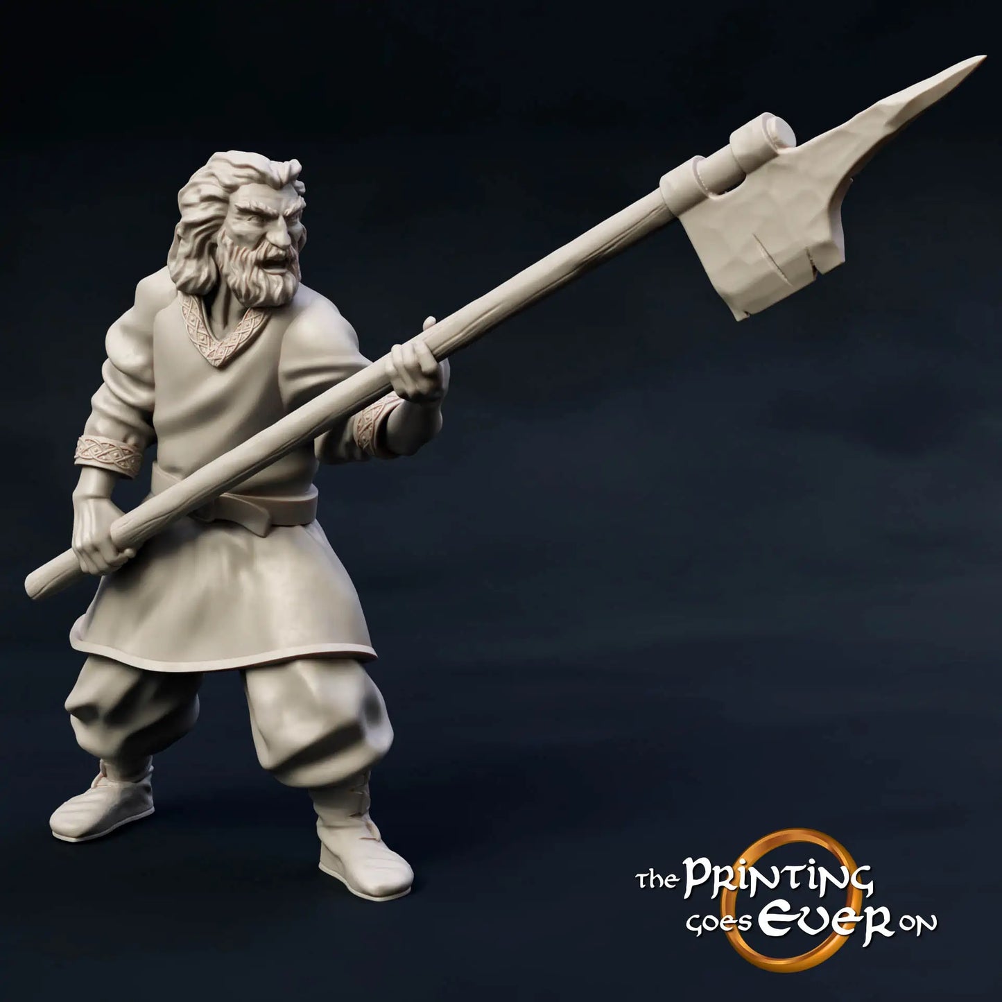 Product photo Tabletop 28mm The Printing Goes Ever On (TPGEO) 0: Armed Wildlings: Warrior Squad with Axe, Spear, and Shield - Raiders