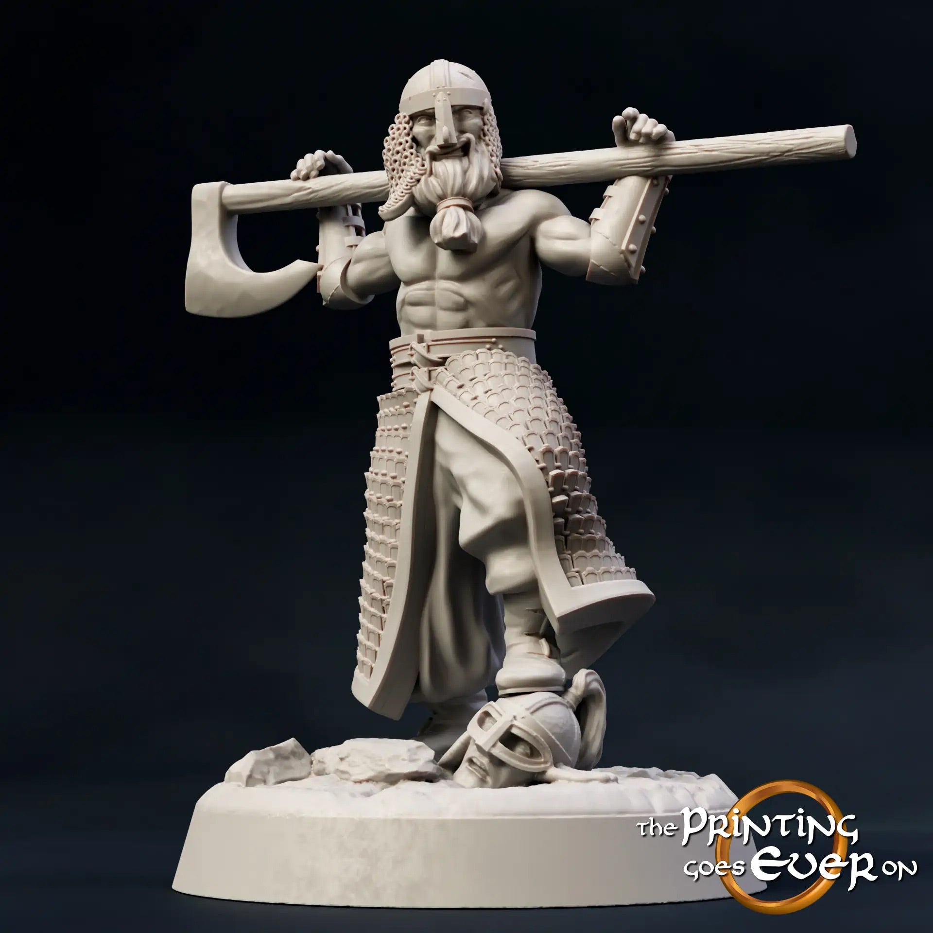 Product photo Tabletop 28mm The Printing Goes Ever On (TPGEO) 0: Armed Wildlings: Warrior Squad with Axe, Spear, and Shield - Raiders
