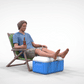 Product photo diorama and model building miniature figure: man with beer and cooler in deck chair