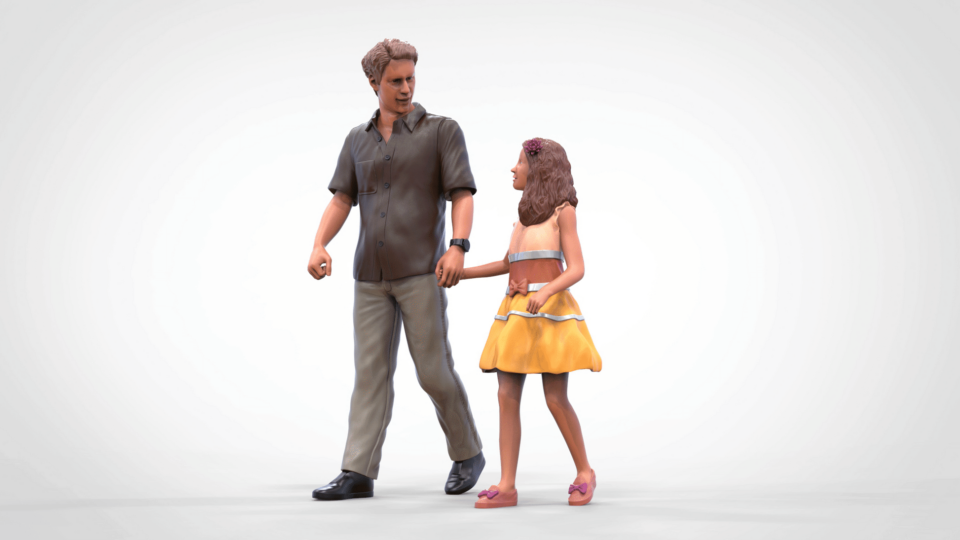 Product photo diorama and model building miniature figure: Man with daughter - walker