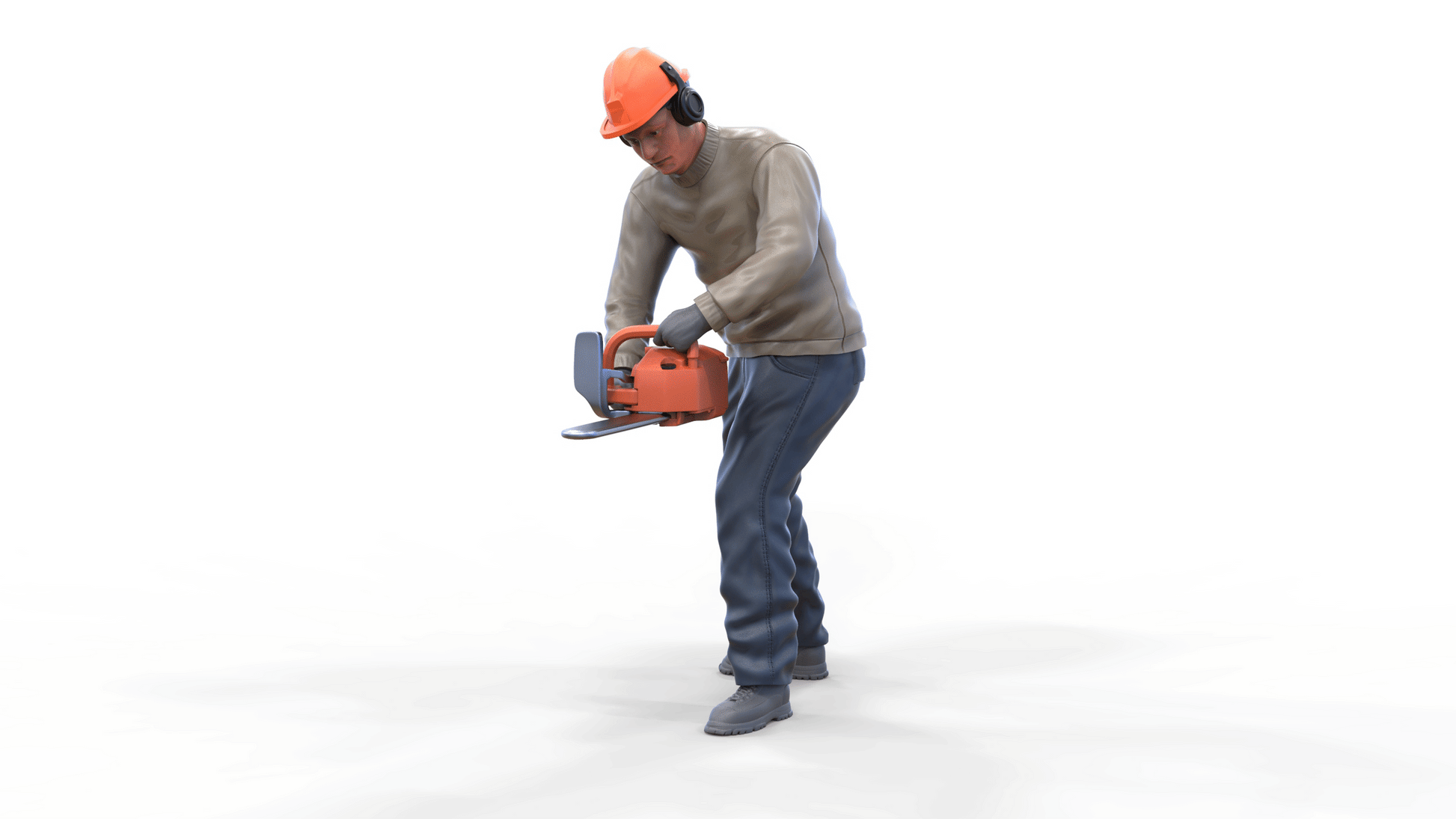 Product photo diorama and model building miniature figure: man with chainsaw