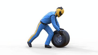 Product photo diorama and model building miniature figure: Pit Crew Tire Change 2