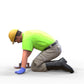 Product photo diorama and model building miniature figure: Construction worker 1 - kneeling tiler with helmet
