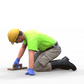 Product photo diorama and model building miniature figure: Construction worker 1 - kneeling tiler with helmet