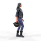 Product photo diorama and model building miniature figure: Racer 5 - Female racer with helmet and leather jacket