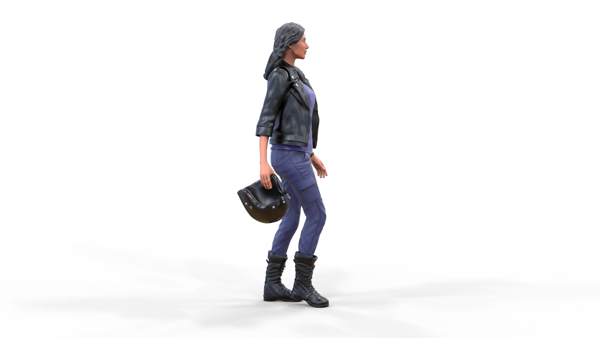 Product photo diorama and model building miniature figure: Racer 5 - Female racer with helmet and leather jacket
