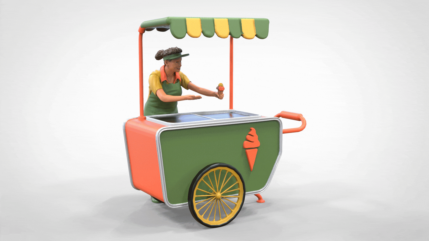 Product photo diorama and model building miniature figure: Ice cream vendor with cart